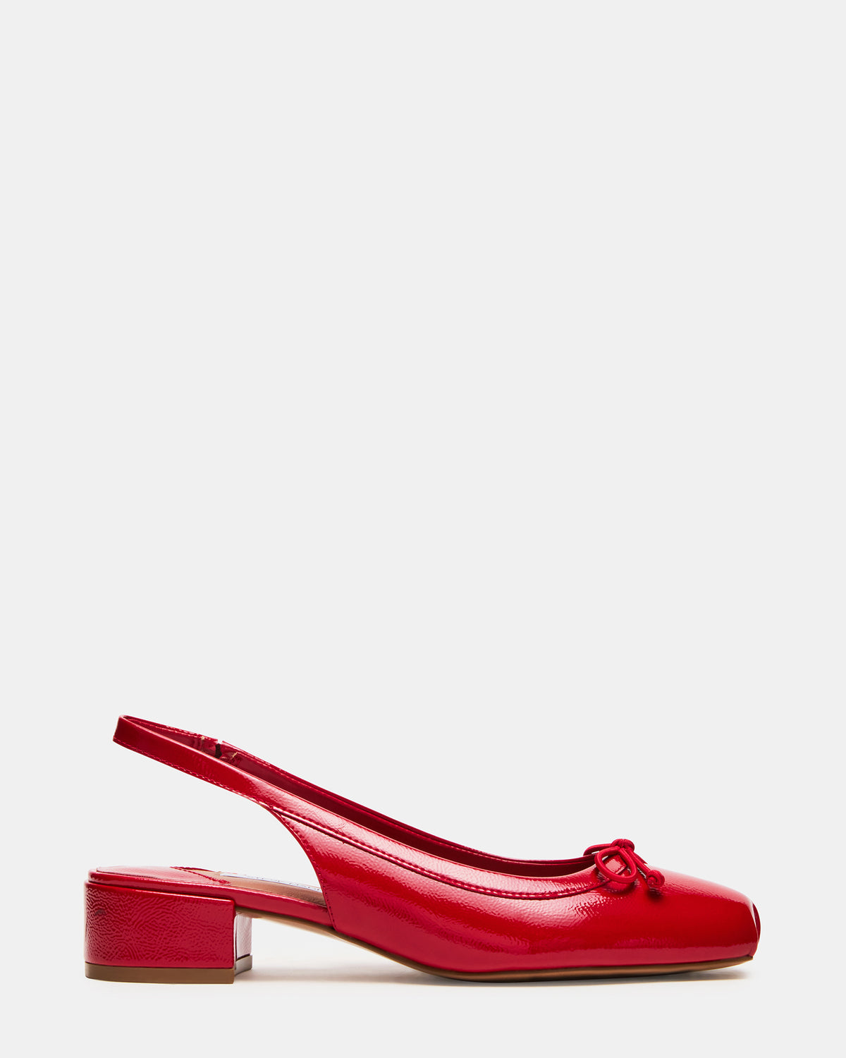 LOVED Red Crinkle Patent Square-Toe Slingback Ballet Women's Heel Steve Madden RED CRINKLE PATENT