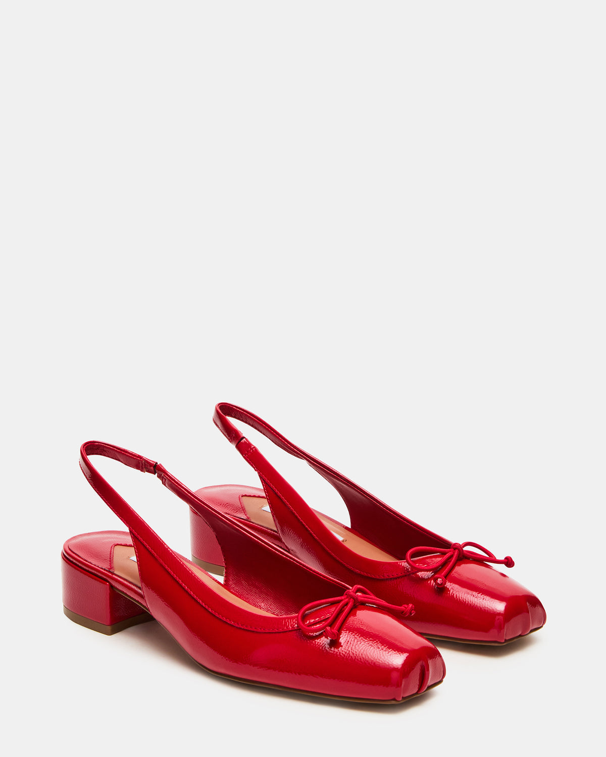 LOVED Red Crinkle Patent Square-Toe Slingback Ballet Women's Heel Steve Madden RED CRINKLE PATENT
