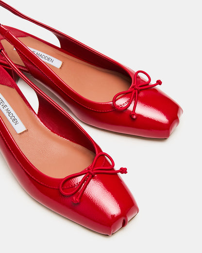 LOVED Red Crinkle Patent Square-Toe Slingback Ballet Women's Heel Steve Madden RED CRINKLE PATENT