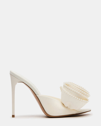 AFFINITY Pearl Ivory Satin Pointed-Toe Stiletto Mule Women's Heel Steve Madden IVORY SATIN
