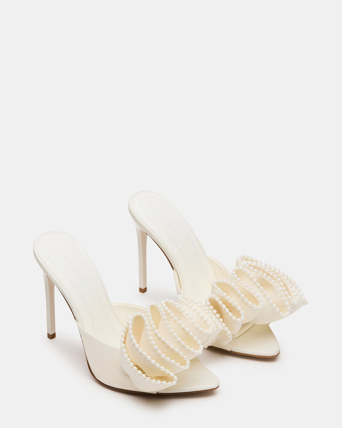 AFFINITY Pearl Ivory Satin Pointed-Toe Stiletto Mule Women's Heel Steve Madden IVORY SATIN