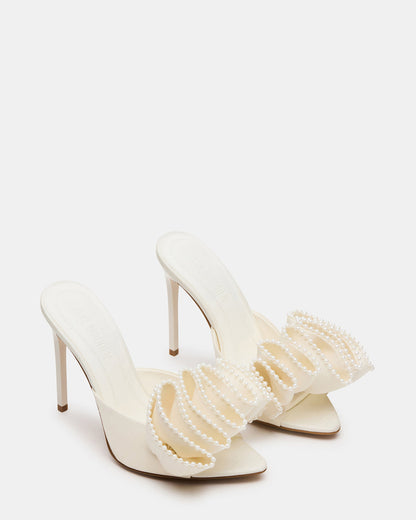 AFFINITY Pearl Ivory Satin Pointed-Toe Stiletto Mule Women's Heel Steve Madden IVORY SATIN