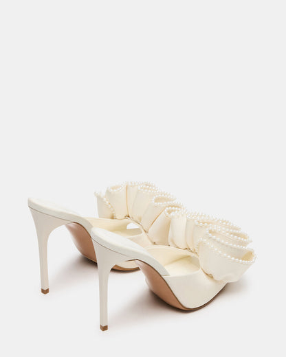 AFFINITY Pearl Ivory Satin Pointed-Toe Stiletto Mule Women's Heel Steve Madden IVORY SATIN