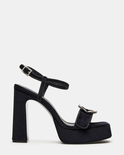 LIANDRA Buckle Black Velvet Women's Platform Square-Toe Strappy Heel Steve Madden BLACK VELVET