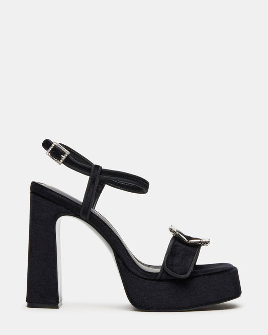 LIANDRA Buckle Black Velvet Women's Platform Square-Toe Strappy Heel Steve Madden BLACK VELVET