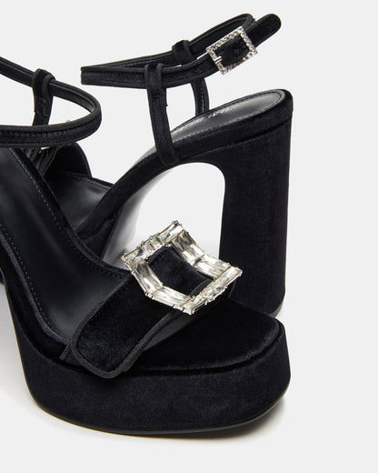 LIANDRA Buckle Black Velvet Women's Platform Square-Toe Strappy Heel Steve Madden BLACK VELVET