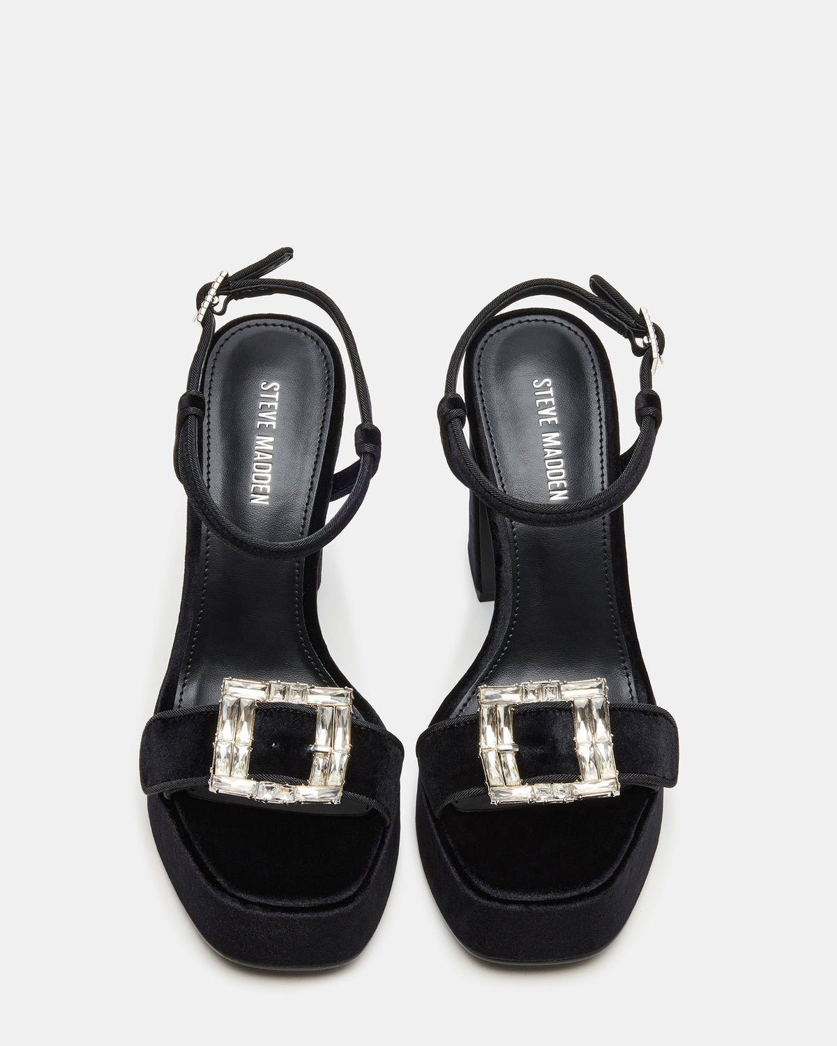 LIANDRA Buckle Black Velvet Women's Platform Square-Toe Strappy Heel Steve Madden BLACK VELVET