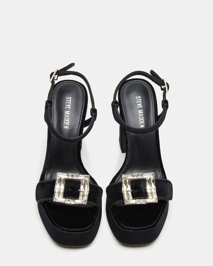 LIANDRA Buckle Black Velvet Women's Platform Square-Toe Strappy Heel Steve Madden BLACK VELVET