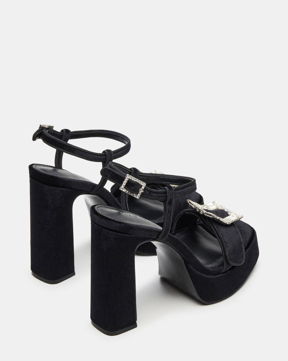 LIANDRA Buckle Black Velvet Women's Platform Square-Toe Strappy Heel Steve Madden BLACK VELVET