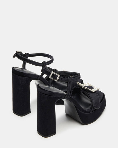 LIANDRA Buckle Black Velvet Women's Platform Square-Toe Strappy Heel Steve Madden BLACK VELVET