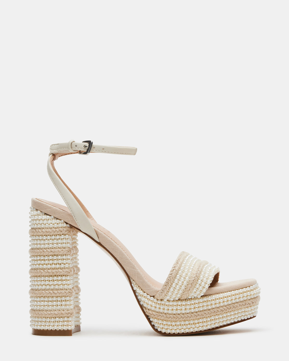 LUMARA Natural Raffia Pearl Platform Block Heel | Women's Heels Steve Madden NATURAL RAFFIA