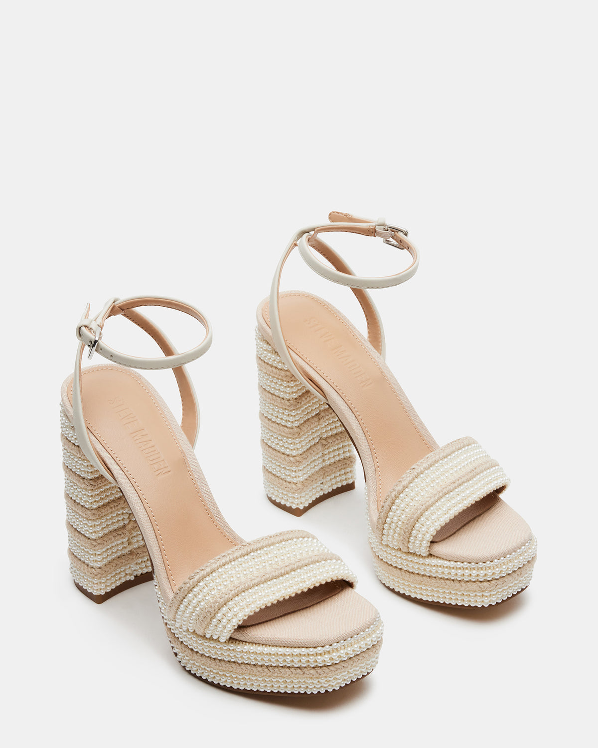 LUMARA Natural Raffia Pearl Platform Block Heel | Women's Heels Steve Madden NATURAL RAFFIA