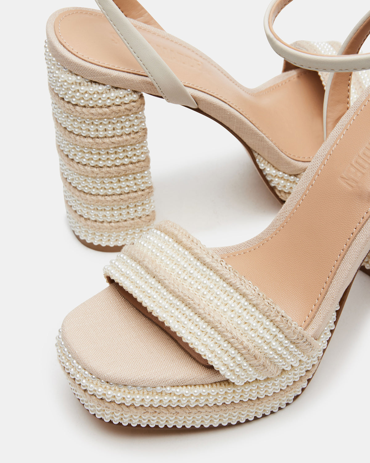 LUMARA Natural Raffia Pearl Platform Block Heel | Women's Heels Steve Madden NATURAL RAFFIA