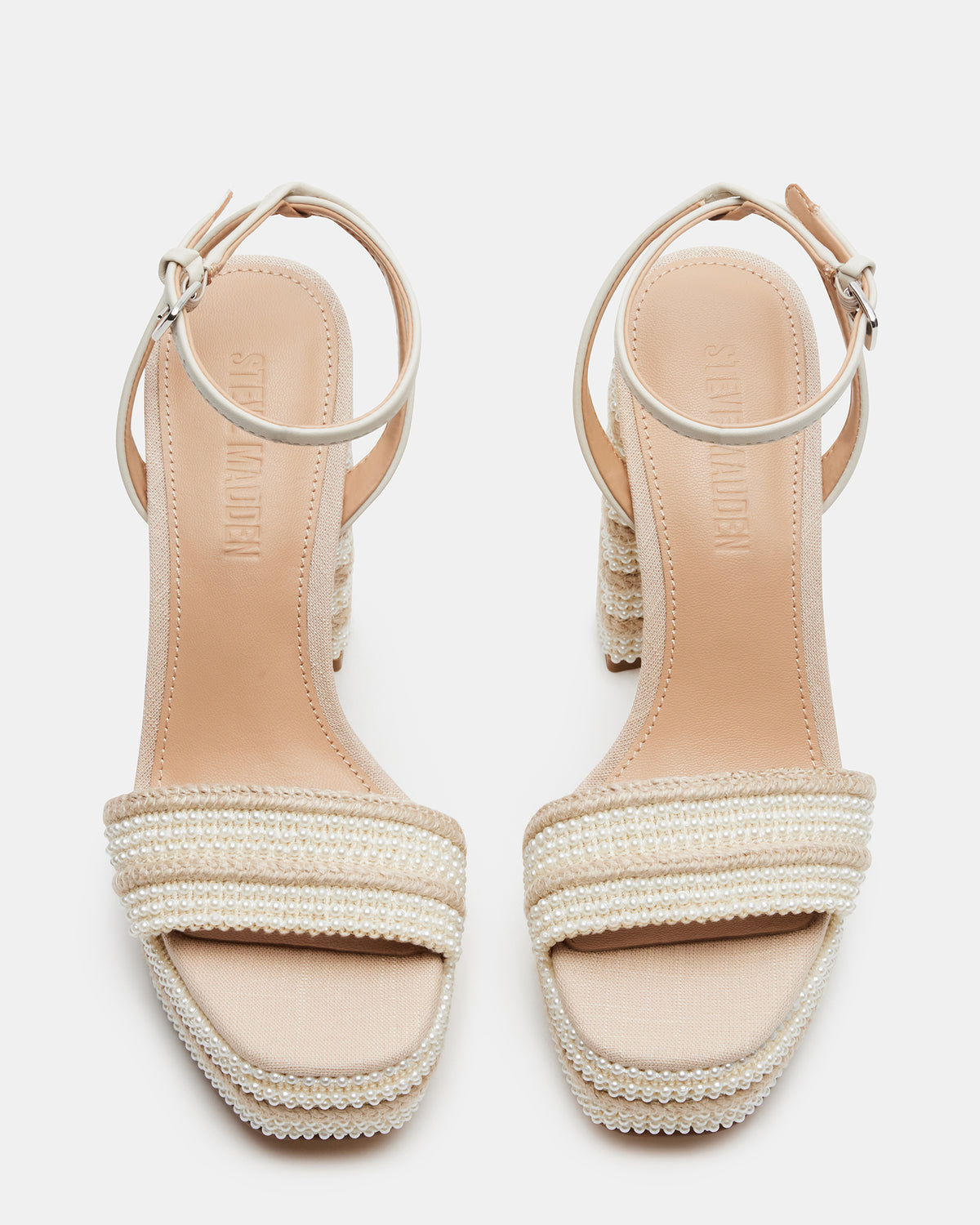 LUMARA Natural Raffia Pearl Platform Block Heel | Women's Heels Steve Madden NATURAL RAFFIA