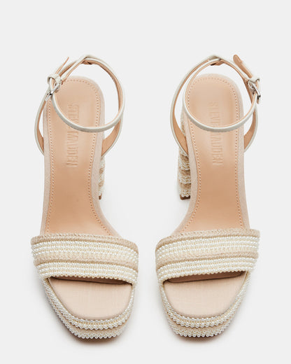 LUMARA Natural Raffia Pearl Platform Block Heel | Women's Heels Steve Madden NATURAL RAFFIA