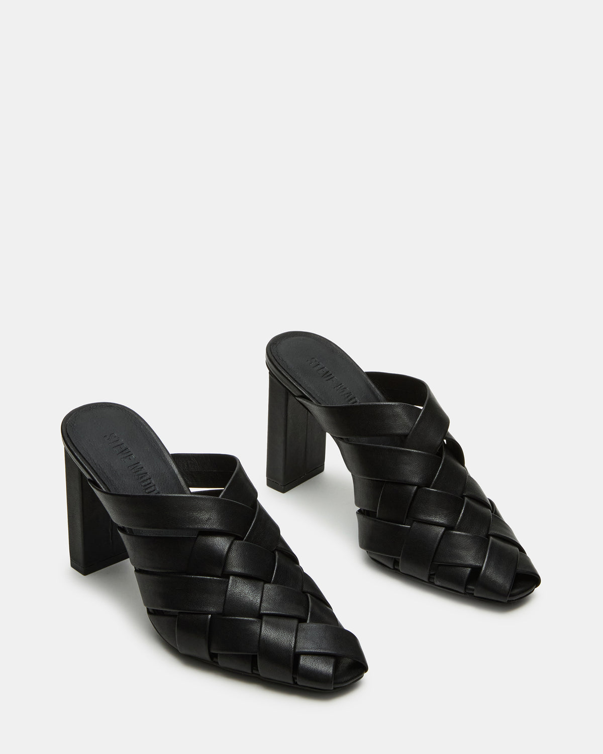 NAKITA Black Square-Toe Woven Mule Women's Heel Steve Madden BLACK