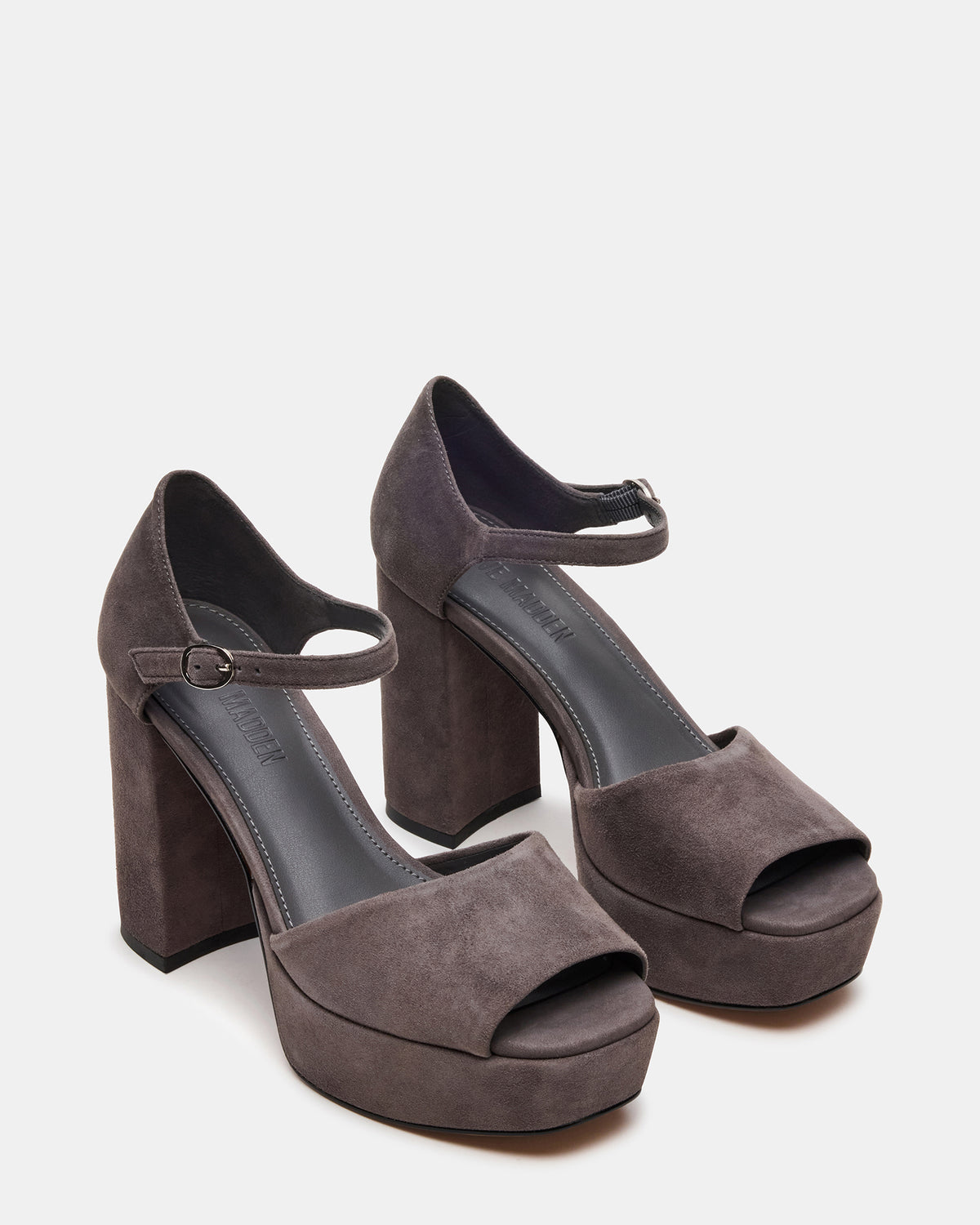 LONDON Grey Suede Platfrom Block Heel Square-Toe Women's Heel Steve Madden GREY SUEDE