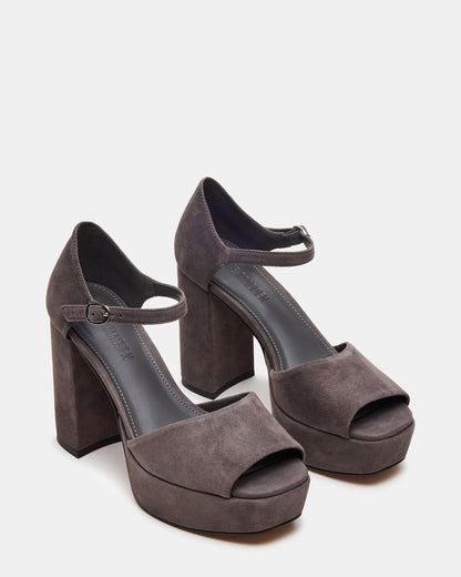 LONDON Grey Suede Platfrom Block Heel Square-Toe Women's Heel Steve Madden GREY SUEDE