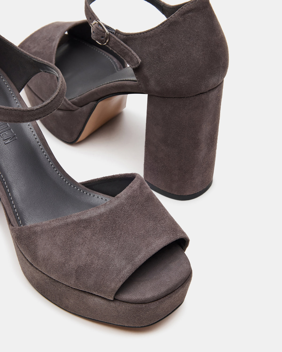 LONDON Grey Suede Platfrom Block Heel Square-Toe Women's Heel Steve Madden GREY SUEDE