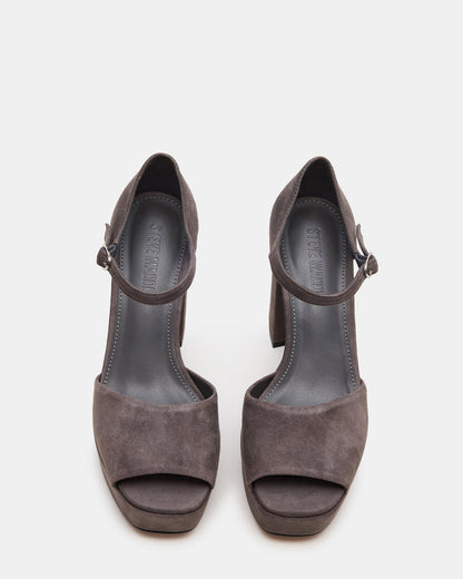 LONDON Grey Suede Platfrom Block Heel Square-Toe Women's Heel Steve Madden GREY SUEDE