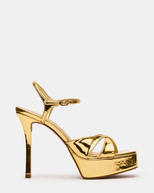 SCARLET Gold Square-Toe Strappy Platform Women's Heel Steve Madden GOLD
