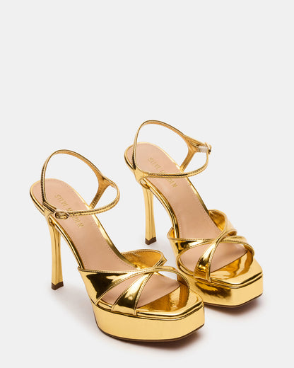 SCARLET Gold Square-Toe Strappy Platform Women's Heel Steve Madden GOLD