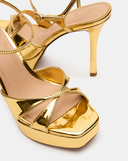 SCARLET Gold Square-Toe Strappy Platform Women's Heel Steve Madden GOLD