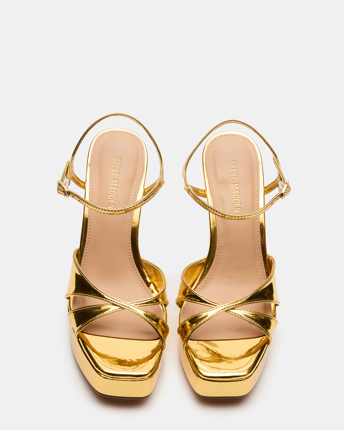 SCARLET Gold Square-Toe Strappy Platform Women's Heel Steve Madden GOLD