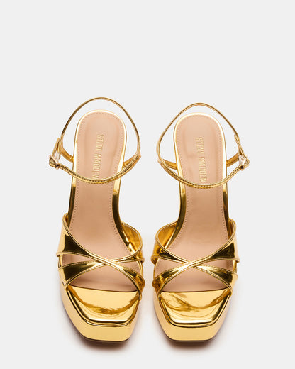 SCARLET Gold Square-Toe Strappy Platform Women's Heel Steve Madden GOLD