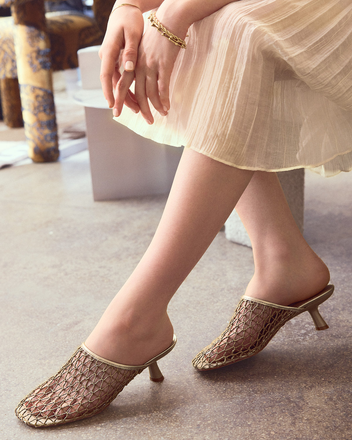 XRAY Gold Women's Caged Net Mule Heel Steve Madden GOLD