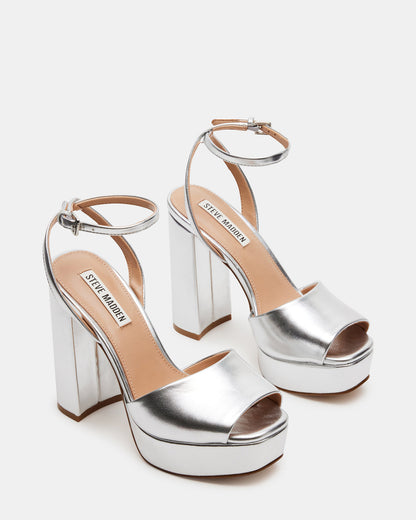 LOURDES Silver Metallic Platform Heel | Women's Heels Steve Madden SILVER METALLIC