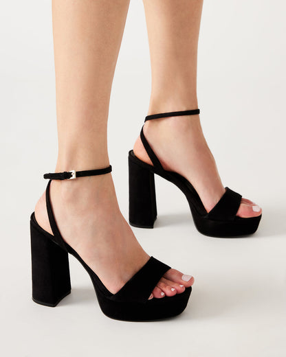 LESSA Black Suede Platform Block Heel | Women's Heels Steve Madden BLACK SUEDE
