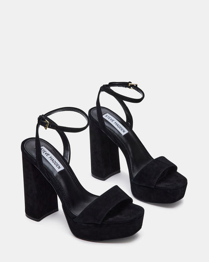 LESSA Black Suede Platform Block Heel | Women's Heels Steve Madden BLACK SUEDE