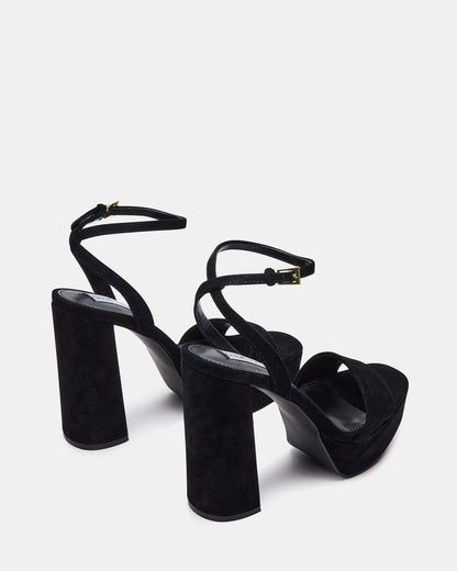 LESSA Black Suede Platform Block Heel | Women's Heels Steve Madden BLACK SUEDE