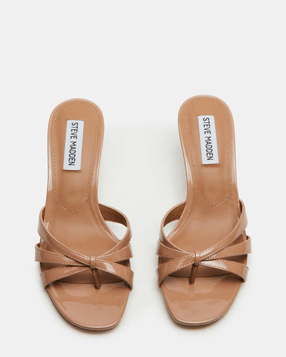 CARY Tan Patent Leather Square-Toe Strappy Mule Women's Heel Steve Madden TAN PATENT