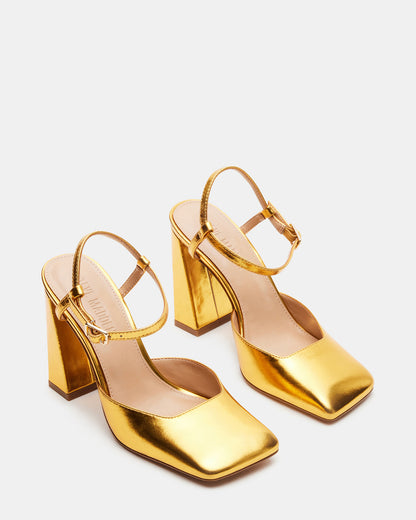 MOSAIC Gold Leather Square Toe Heel | Women's Heels Steve Madden GOLD LEATHER