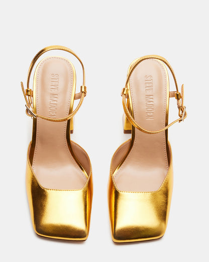 MOSAIC Gold Leather Square Toe Heel | Women's Heels Steve Madden GOLD LEATHER
