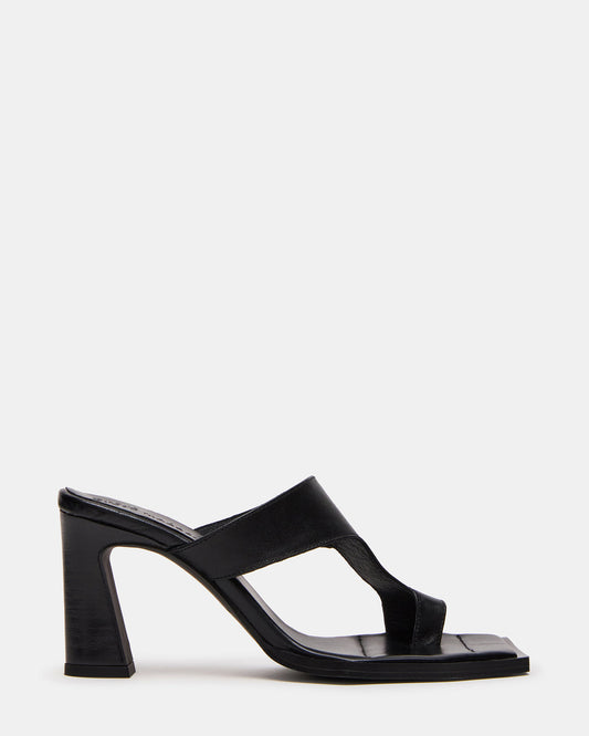 ALAMEDA Black Leather Square-Toe Mule Women's Heel Steve Madden BLACK LEATHER