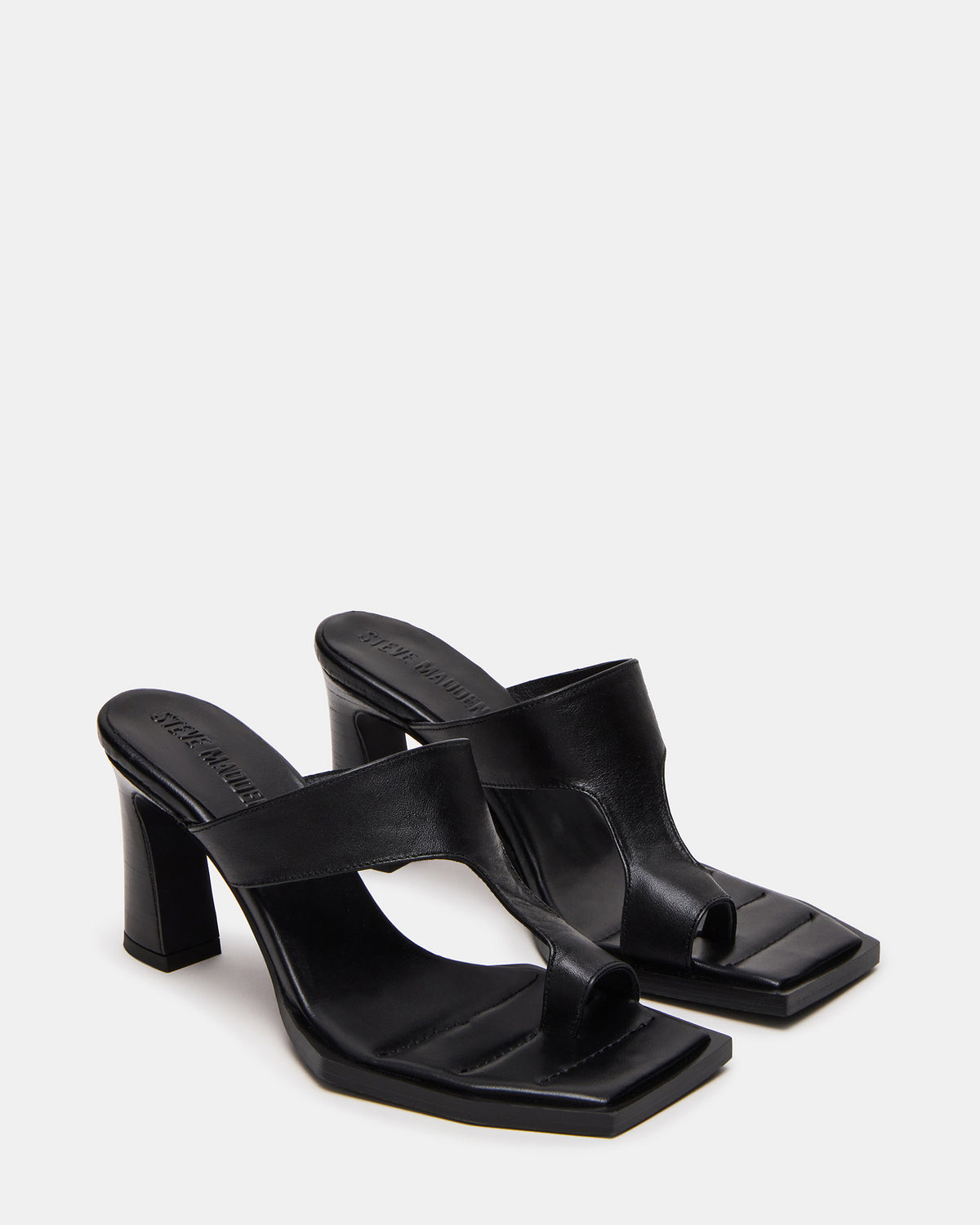ALAMEDA Black Leather Square-Toe Mule Women's Heel Steve Madden BLACK LEATHER