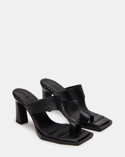 ALAMEDA Black Leather Square-Toe Mule Women's Heel Steve Madden BLACK LEATHER