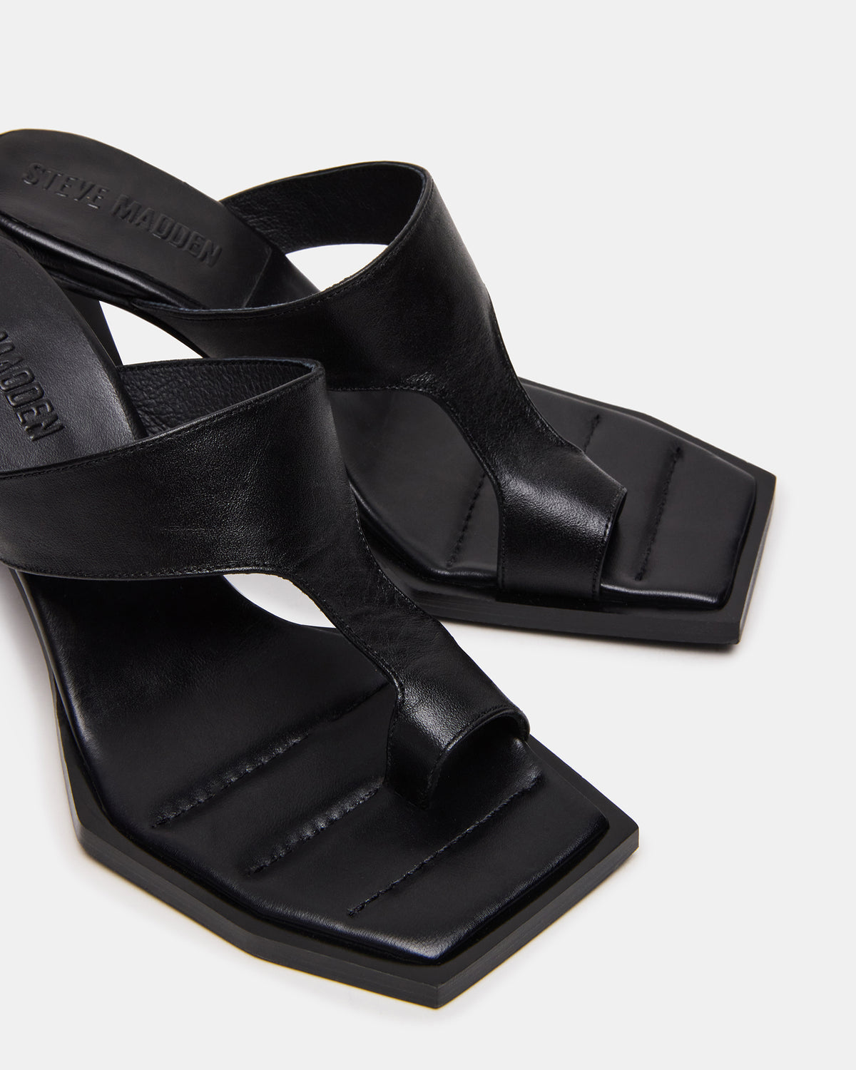 ALAMEDA Black Leather Square-Toe Mule Women's Heel Steve Madden BLACK LEATHER