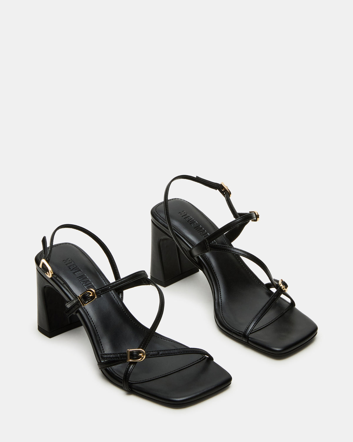 VANTAGE Black Women's Square-Toe Strappy Slingback Heel Steve Madden BLACK