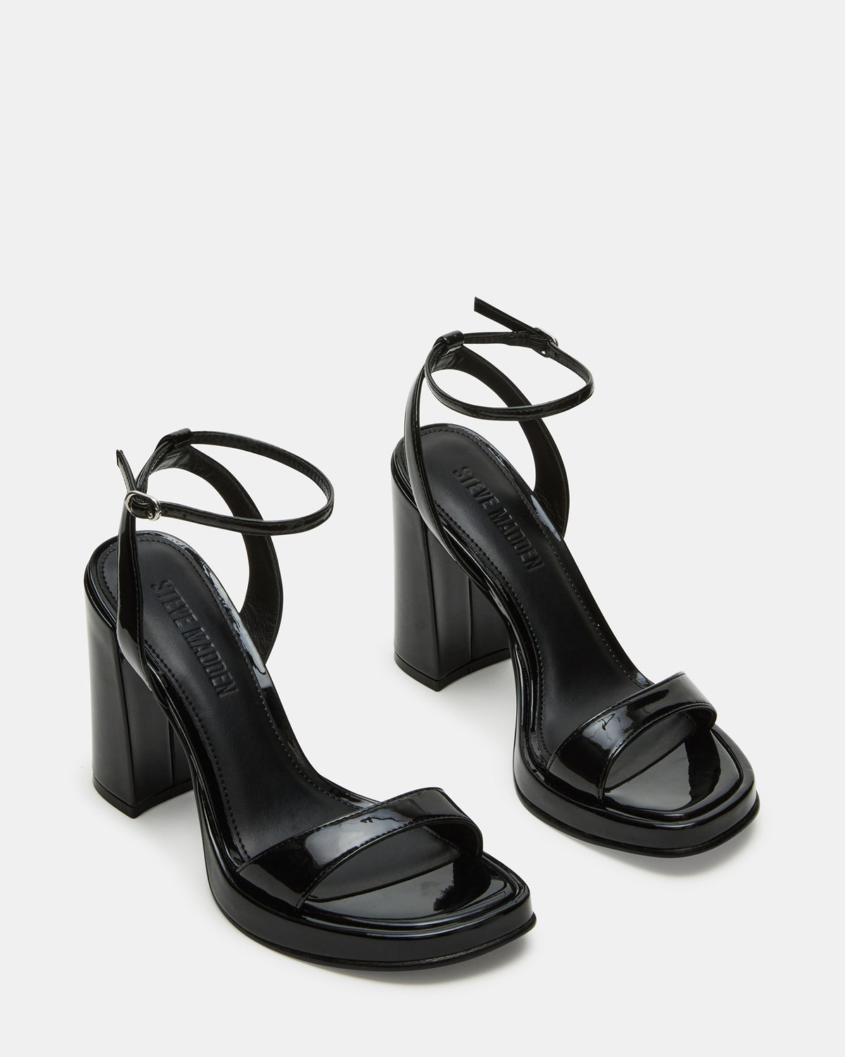 SULLIVAN Black Patent Square-Toe Strappy Heel | Women's Heels Steve Madden BLACK PATENT