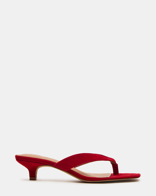 TRACIE Red Suede Thong Strap Women's Kitten Heel Steve Madden RED SUEDE