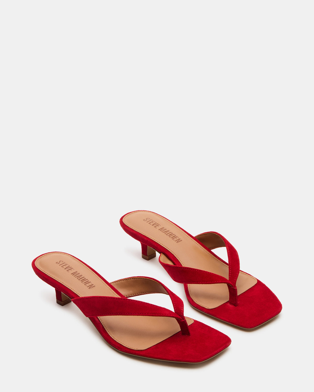 TRACIE Red Suede Thong Strap Women's Kitten Heel Steve Madden RED SUEDE
