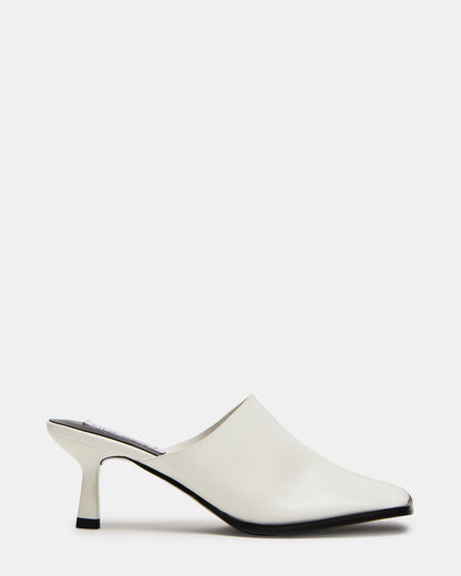 DEMPSEY White Leather Square-Toe Mule Women's Heel Steve Madden WHITE LEATHER