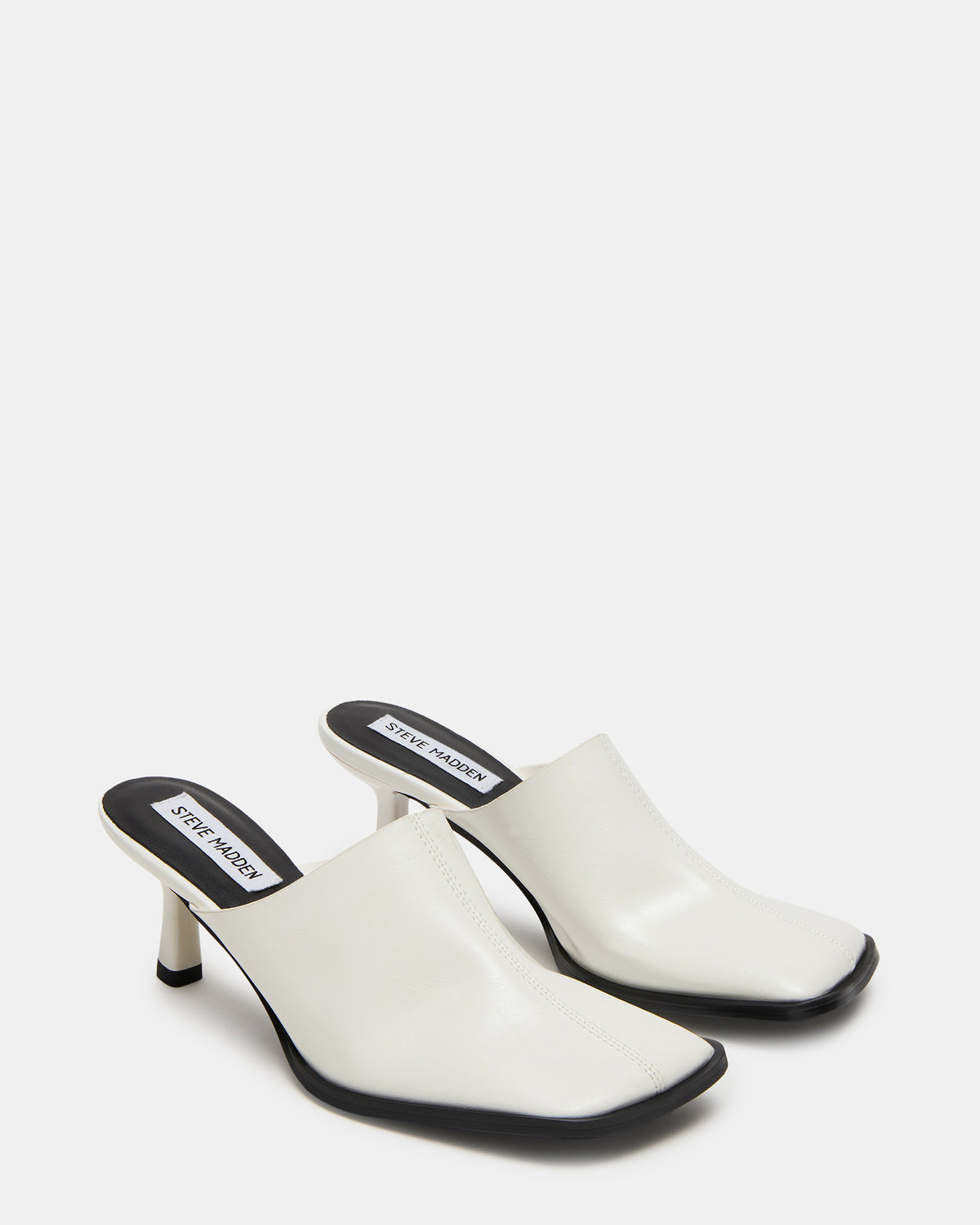 DEMPSEY White Leather Square-Toe Mule Women's Heel Steve Madden WHITE LEATHER