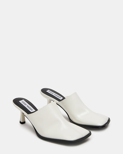 DEMPSEY White Leather Square-Toe Mule Women's Heel Steve Madden WHITE LEATHER