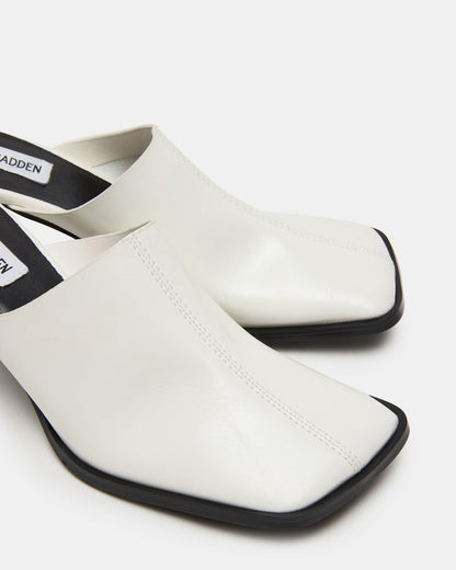DEMPSEY White Leather Square-Toe Mule Women's Heel Steve Madden WHITE LEATHER