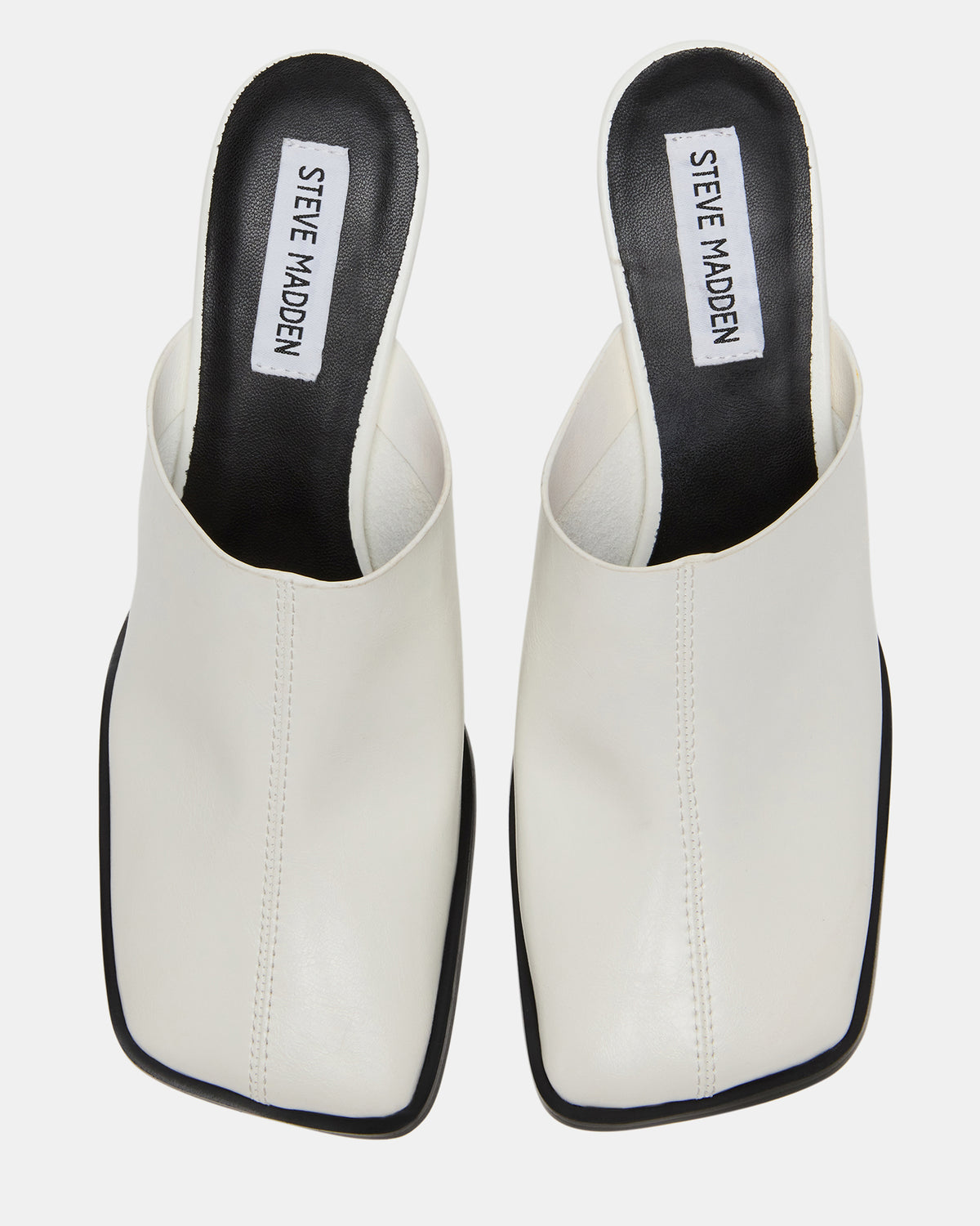 DEMPSEY White Leather Square-Toe Mule Women's Heel Steve Madden WHITE LEATHER